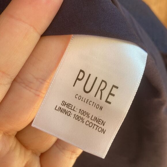 Pure Collection Linen Navy Midi Skirt- Front Slit - Picture 2 of 9